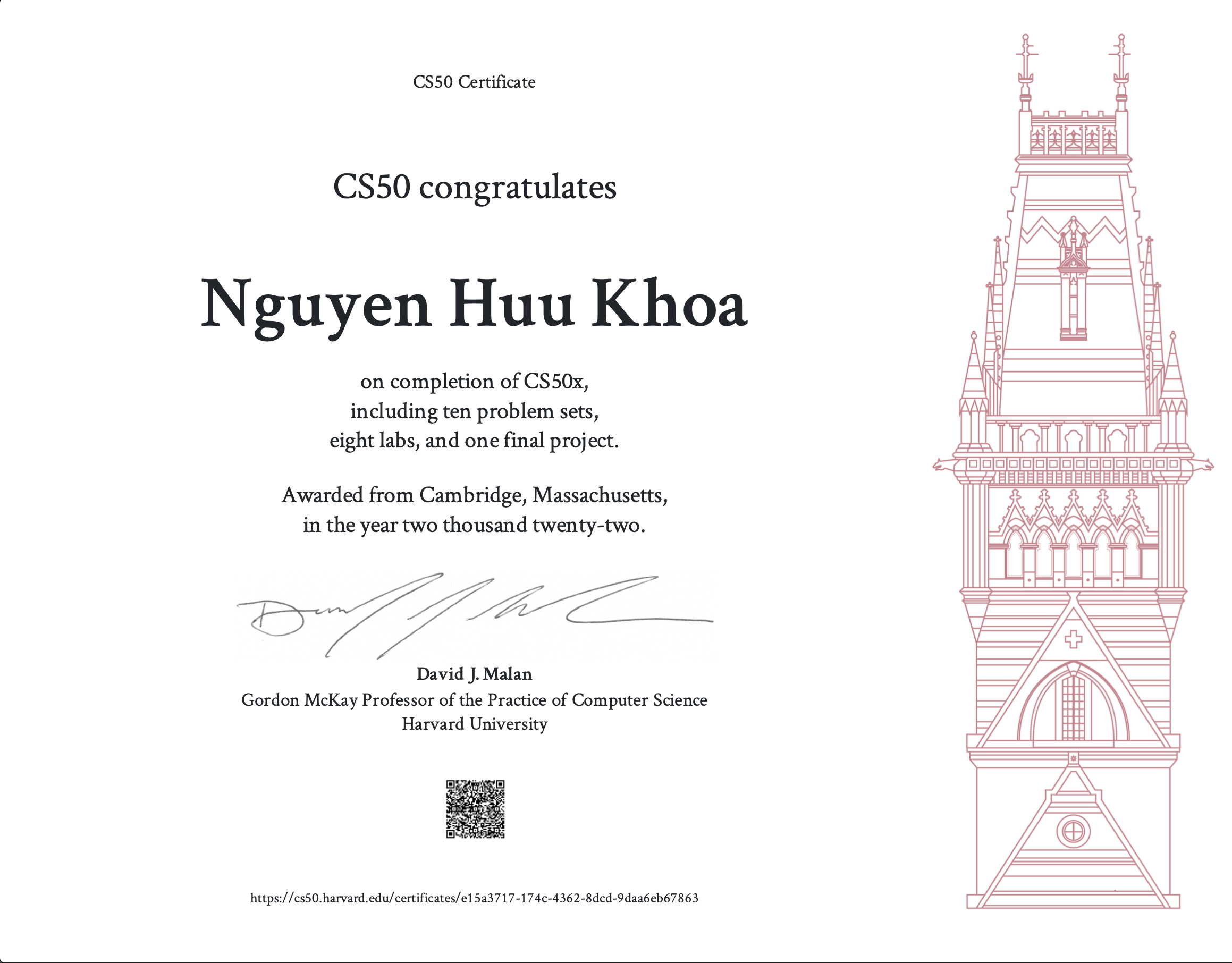 Harvard certificate