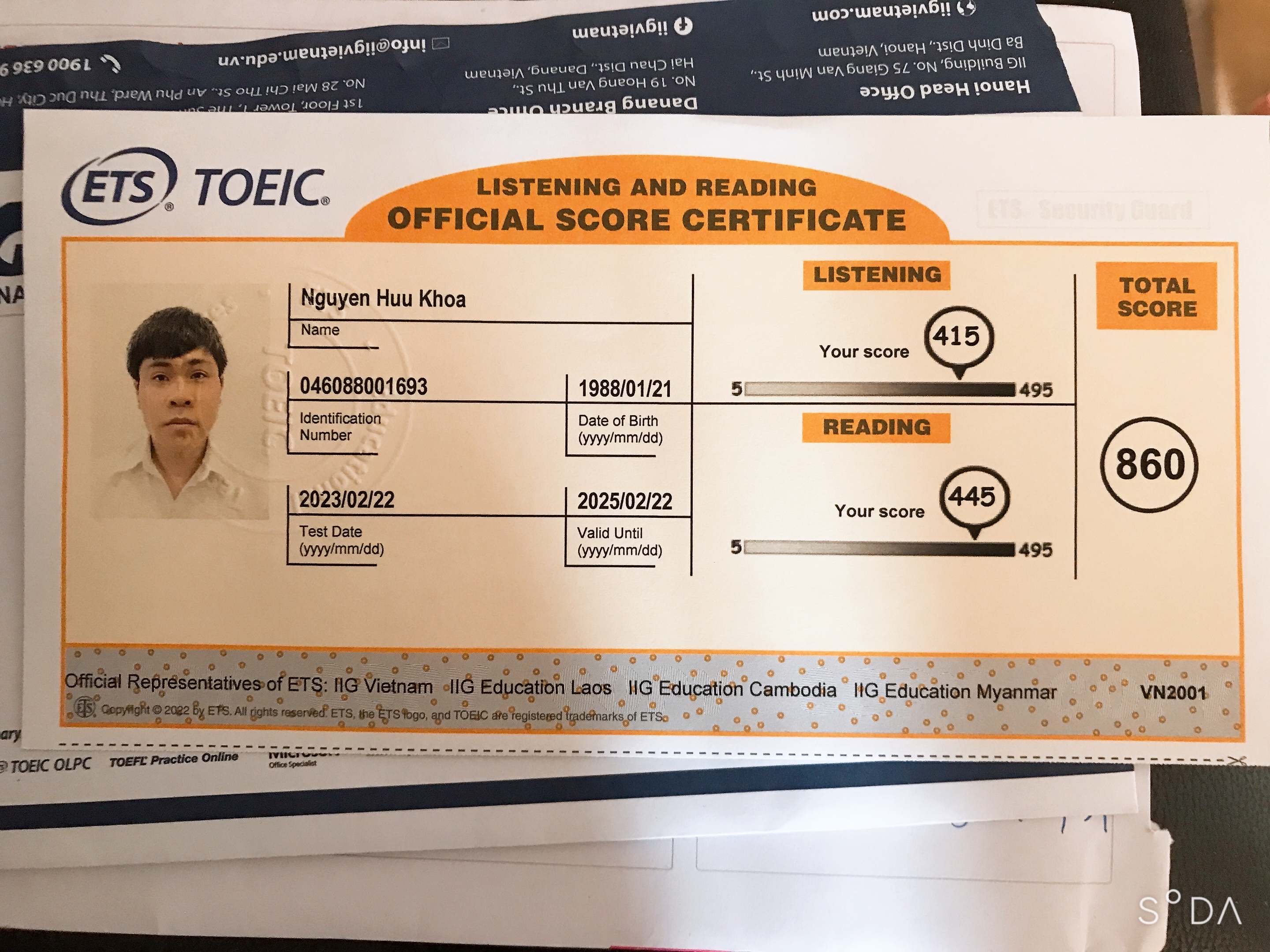 Toeic certificate